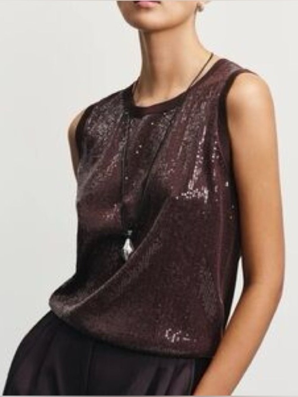 ZARA Shimmering Sequin Knit Texture Sleeveless Sweater Vest